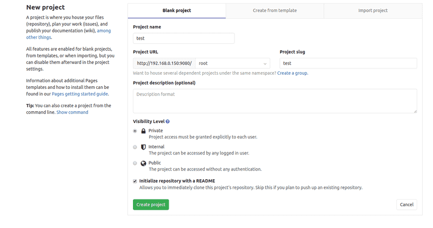 gitlab create project page