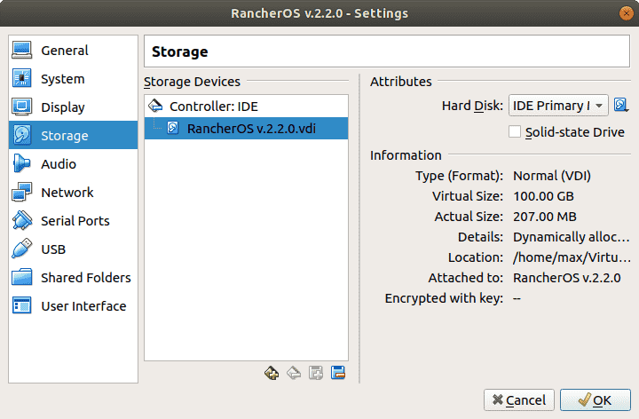 Oracle VM Storage settings